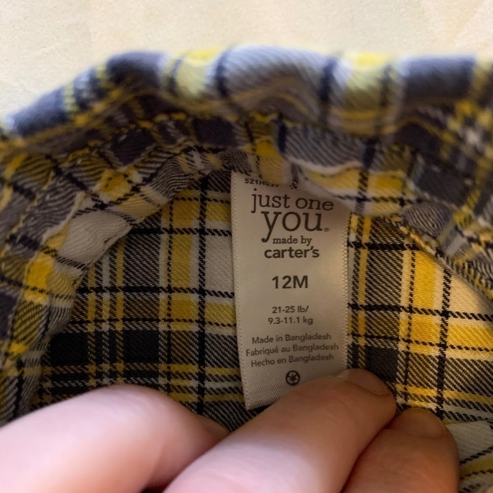 Carter's 12 Month Blue And Yellow Plaid Onesie And Blue Short Sleeve Onesie(861) - Picture 5 of 10